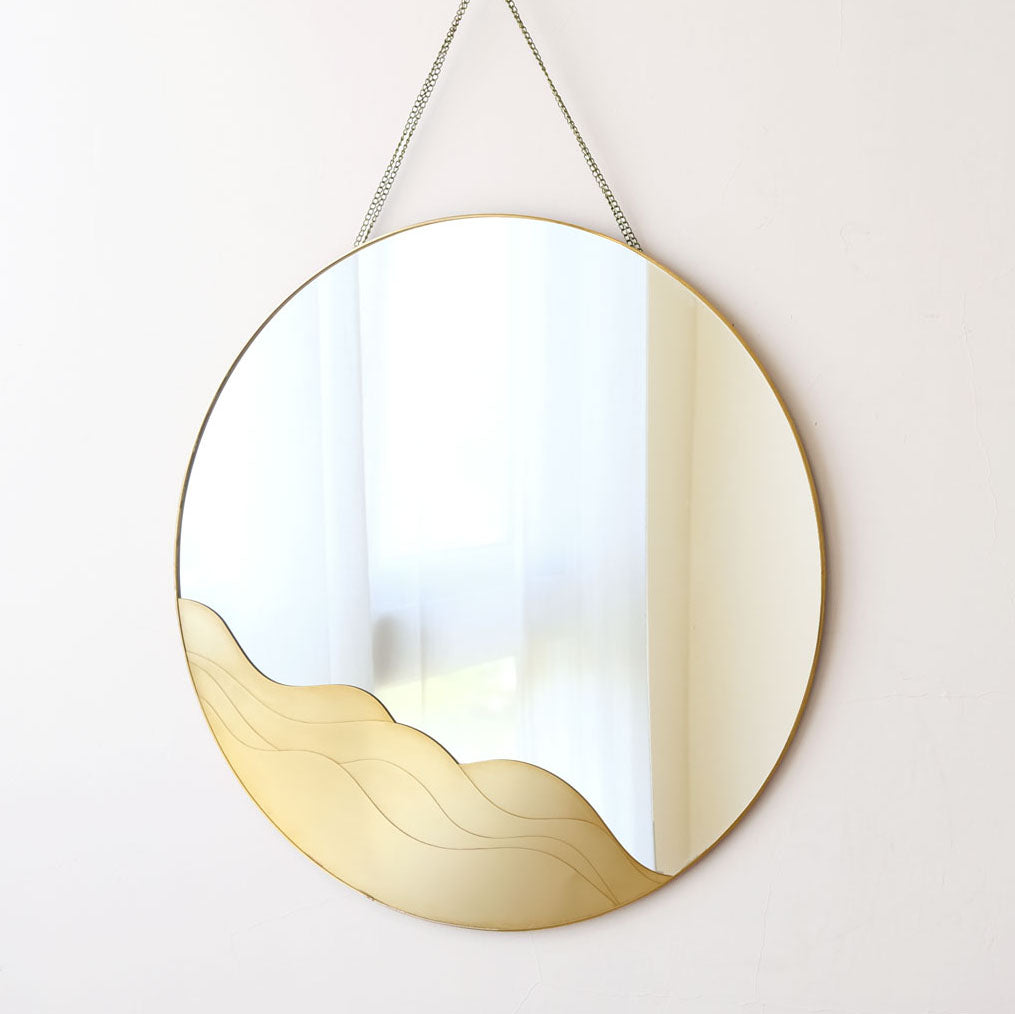 Brass mirror on the wall- modern home decor- Wave Design-The most beautiful homeware and the best home decoration items at FONDAZZA.