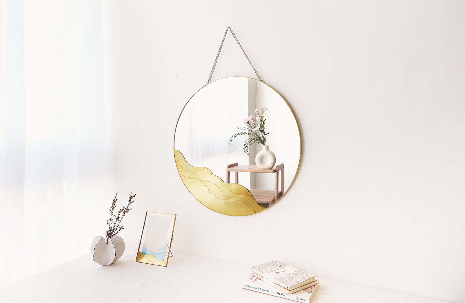 Home Decor: Decorative Wall Mirror- Brass - Wave Design   The most beautiful home decor items and the best home decorating ideas at FONDAZZA. The decorative wall mirror is a stylish home decor in living room and bedroom. Designed with wave shape brass to create a visual illusion as a moon on the sea. This Wall mirror decor is sure to bring an artful touch to your space.