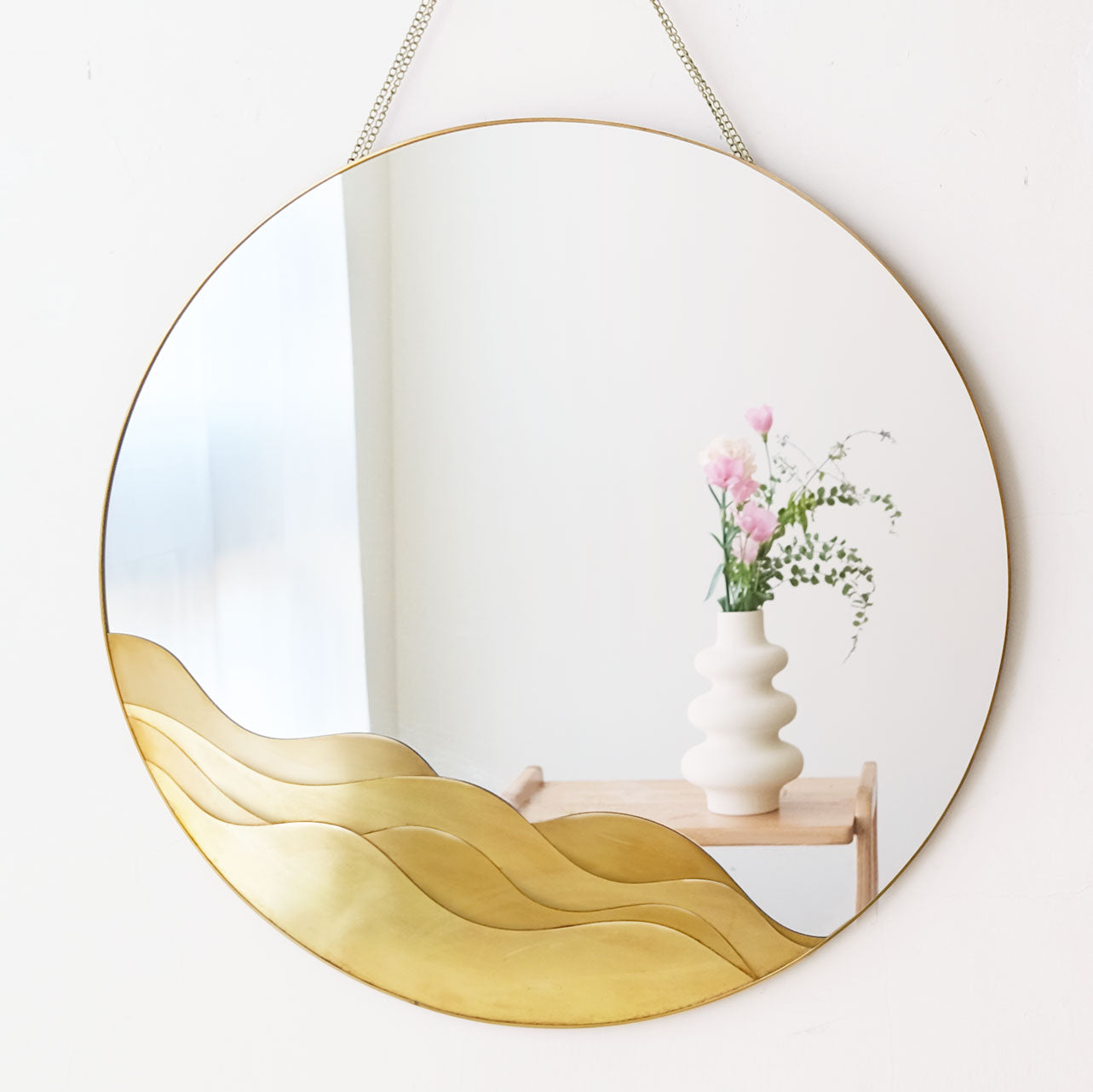 wall art decor- large brass wall mirror - Wave Design-The most beautiful house decor and the best home decorations collections at FONDAZZA.